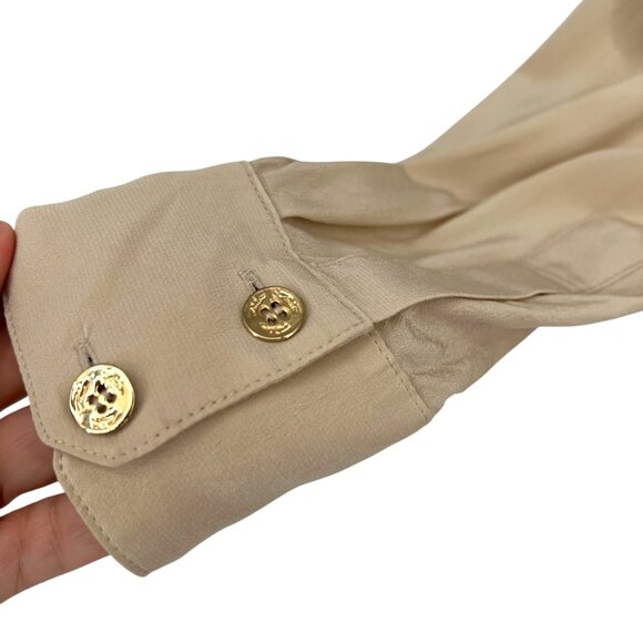 Trina Turk Helinda Silk Tie-Front Blouse Beige Tan Long Sleeve Size Small - Picture 7 of 12